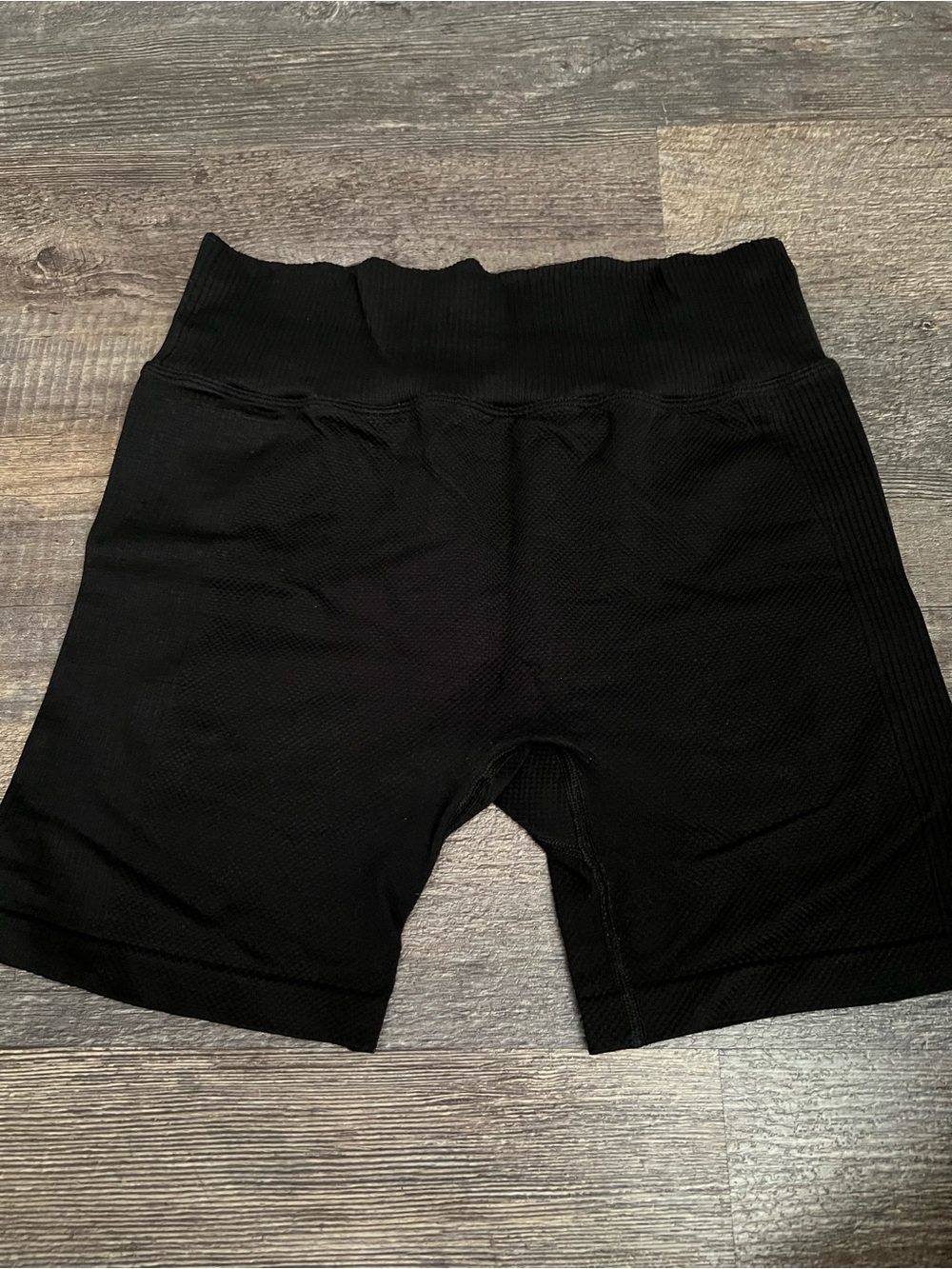 Active USA Black Ribbed High-Waist Bike Shorts